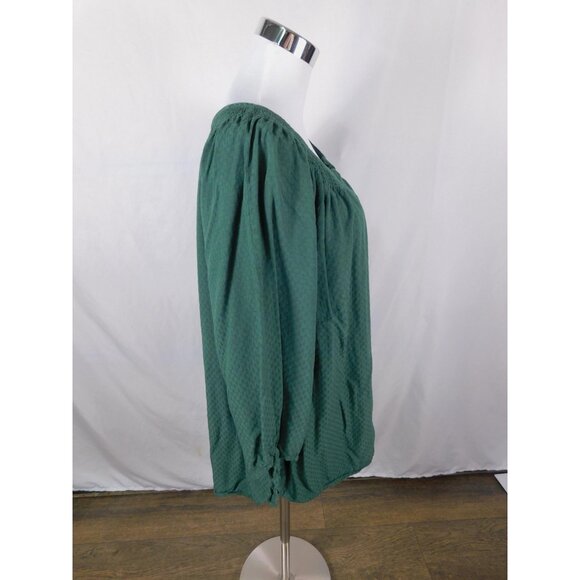 Dressbarn Shirt Womens 3X Green Smocked Henley Peasant Boho Rayon Long Sleeve - Picture 8 of 12